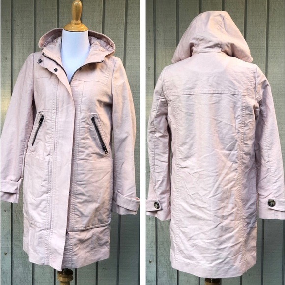 Boden Hooded Cotton Blush Pink Zip Up Button Thick Long Coat Jacket size 4 - Picture 1 of 14